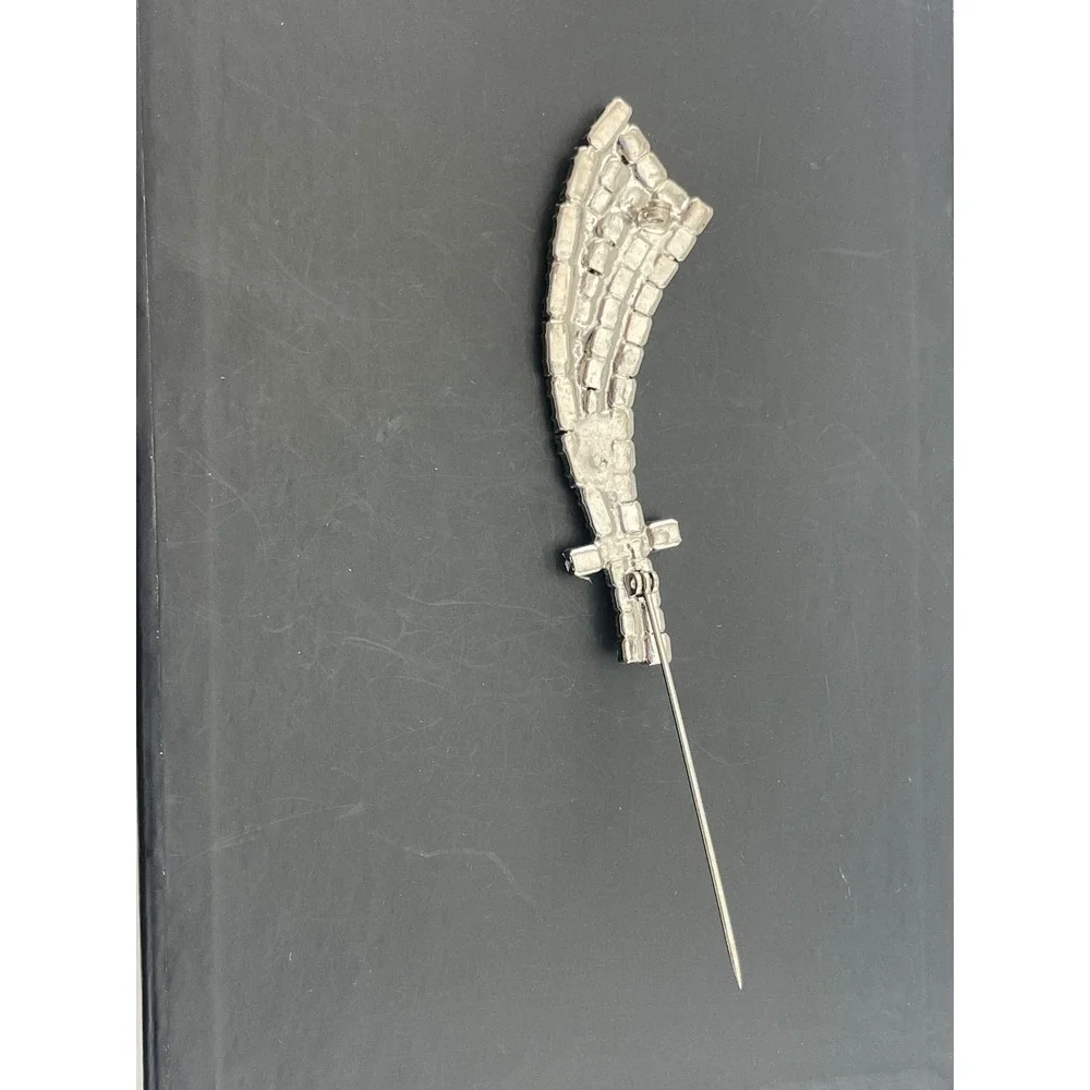 Vintage rhinestone Sword Brooch Silver Tone Scimitar Mid Century Costume Jewelry